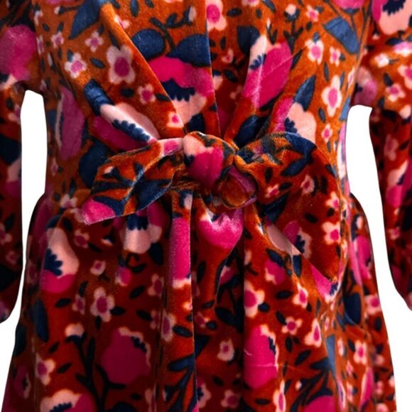 Cat & Jack Red & Pink Velvet floral Tie Front Dress 12M - Picture 5 of 7